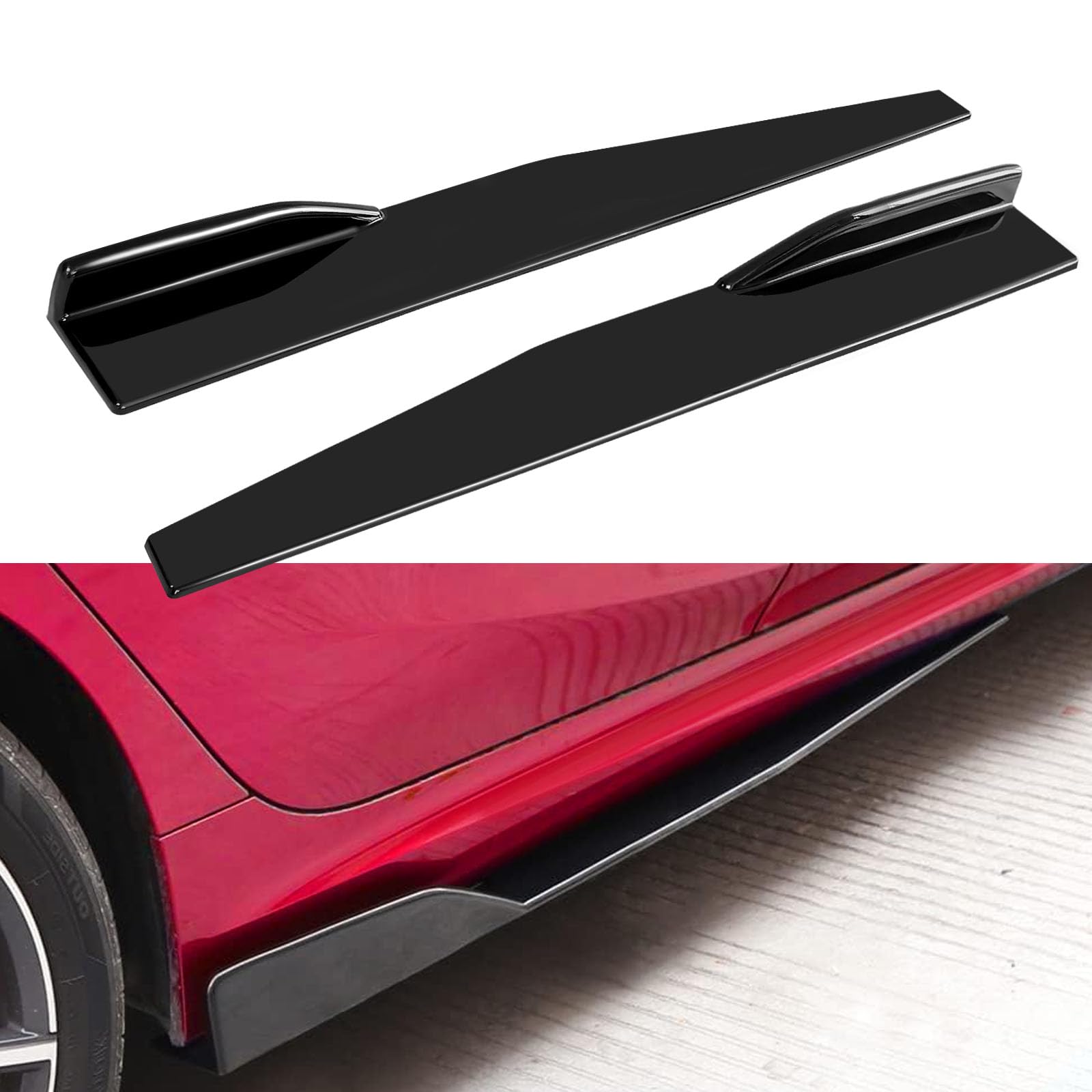 Universal 29" Side Skirt, 75cm Left/Right Glossy Black PP Side Skirt Protection Extension Rocker Splitter Diffusers