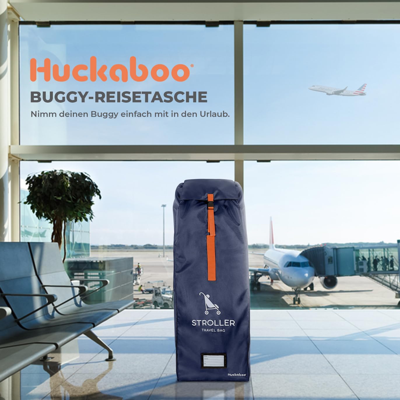 Huckaboo Buggy-Transporttasche – Robuste Buggy-Tasche fürs Flugzeug, Reisetasche für Klappbuggys & Schirmbuggys, Dunkelblau