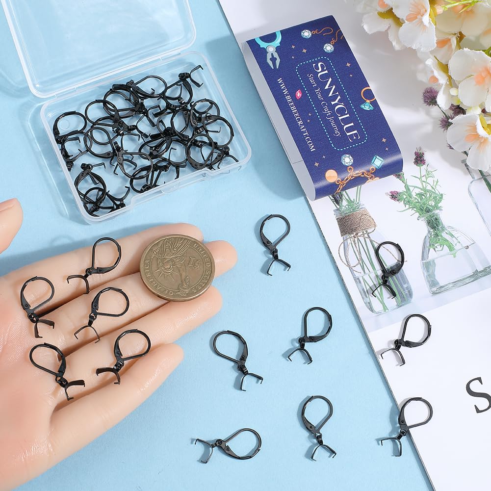 40 Crochets De Boucles D'Oreilles Français Noirs - Acier Inoxydable - Avec Fermoir à Pincer - SUNNYCLUE