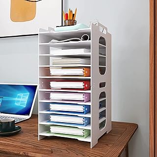 PUNCIA 10 Tier Office Paper Organizer for Desk Desktop File Holder Desk Letter Tray A4 Paper Holder Document Storage Rack for Home Office School