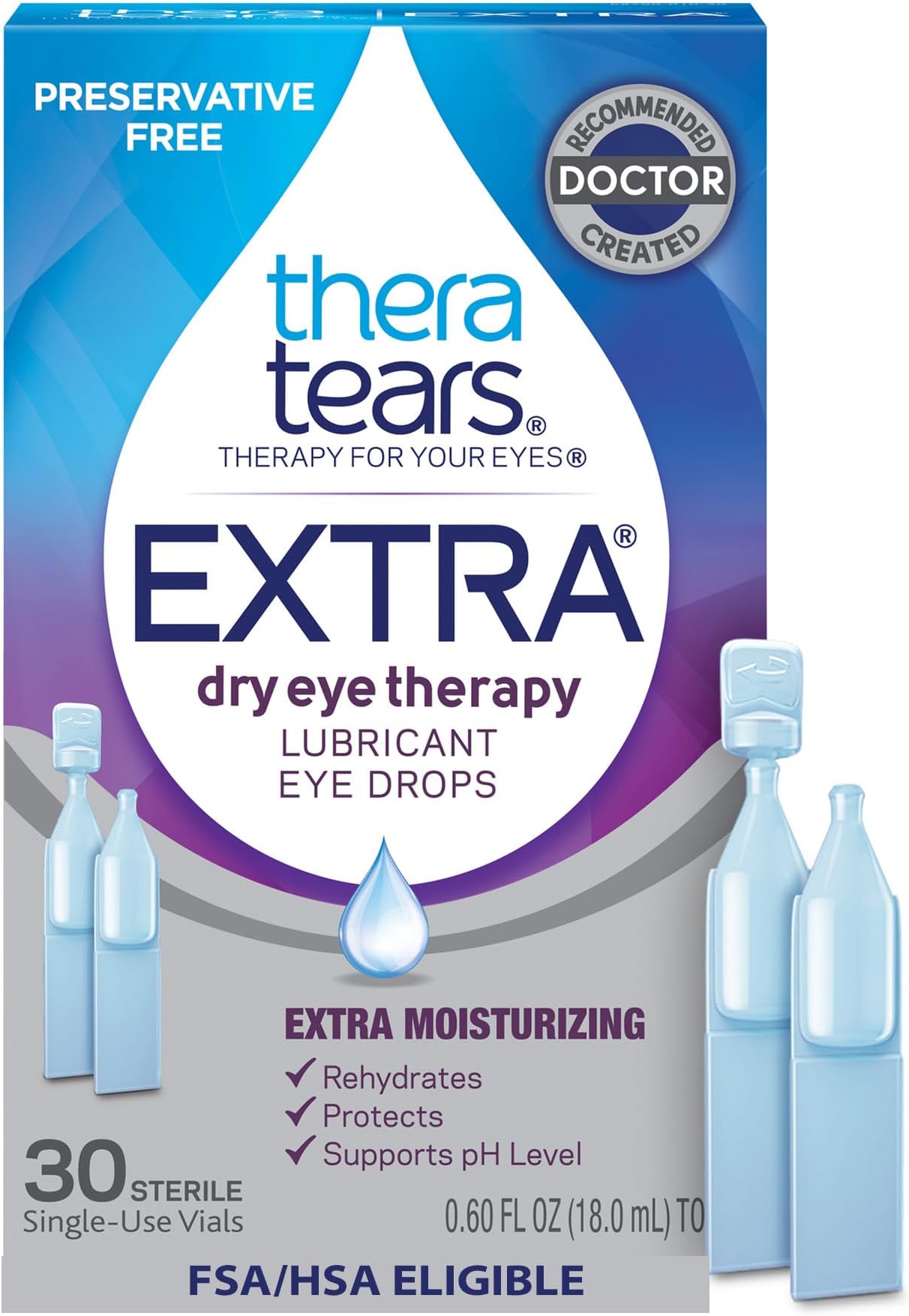 TheraTears Extra Dry Eye Therapy Preservative-Free Lubricating Eye Drops for Dry Eyes, 30 Single-Use Vials
