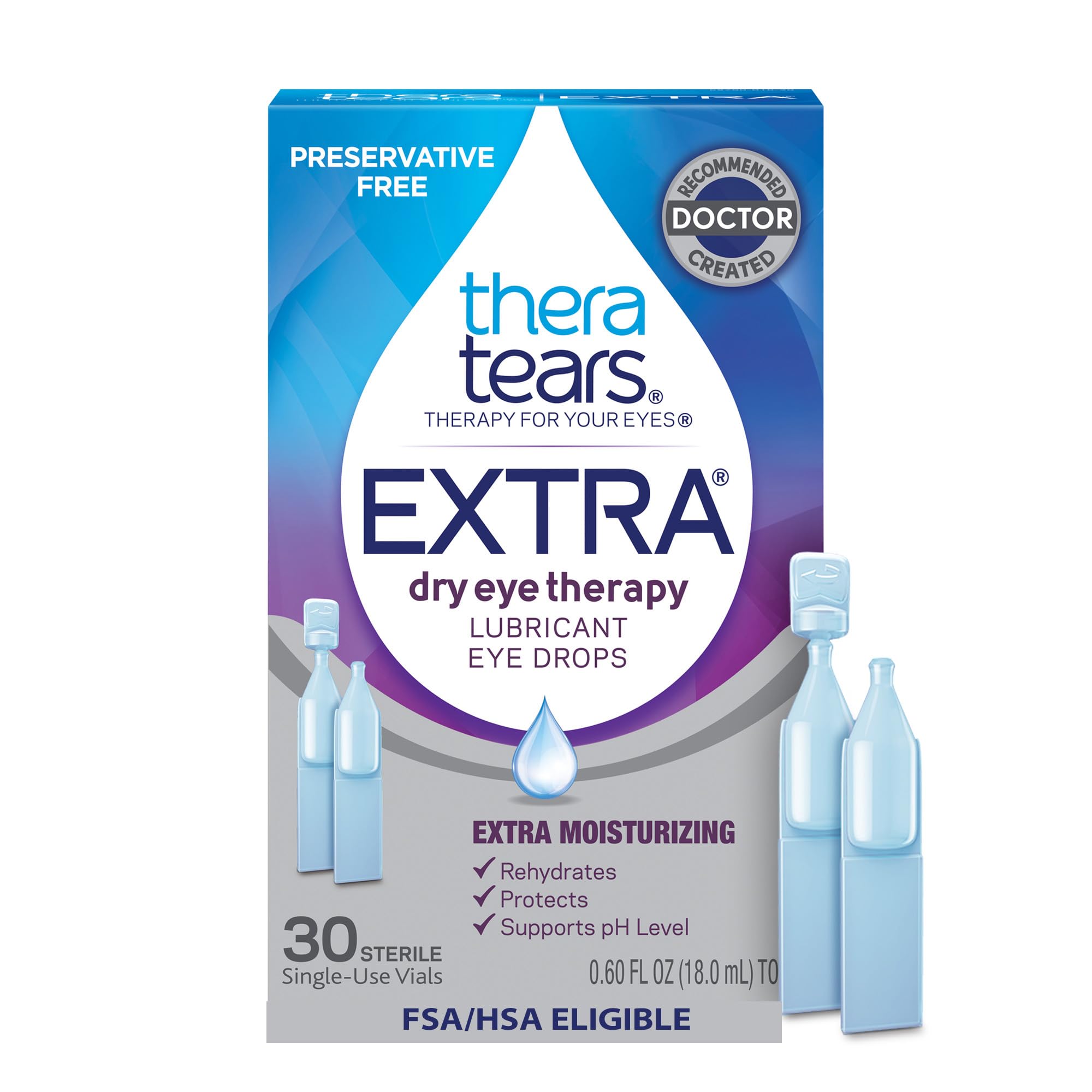 TheraTears Extra Dry Eye Therapy Preservative-Free Lubricating Eye Drops for Dry Eyes, 30 Single-Use Vials