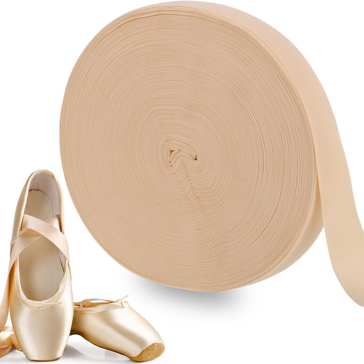 33 Yard Ballet Pointe Shoe Elastic Ribbon, 7/8 Inch Nude Elastic Band for Sewing, Stretch Satin Ribbon for Ballet Shoes, DIY Crafts, Apparel Repair Kit for Dancers & Crafters