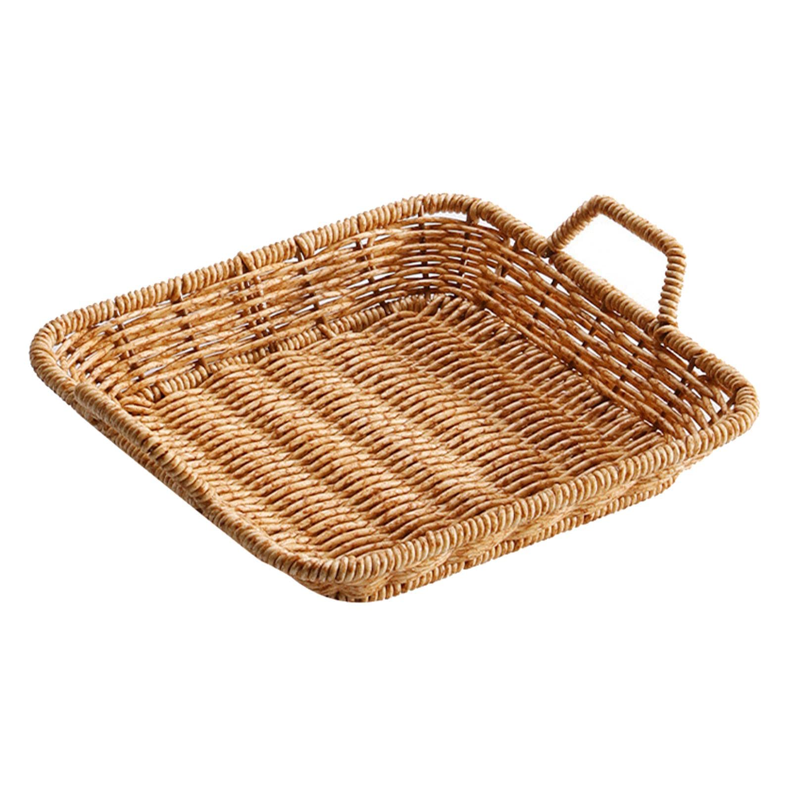 Hlhlh One Color Woven Fruit Baskets,Imitation Rattan Bread Basket, Handmade Food Storage Tray For Serving Vegetable, Kitchen Countertop Organizer(M)