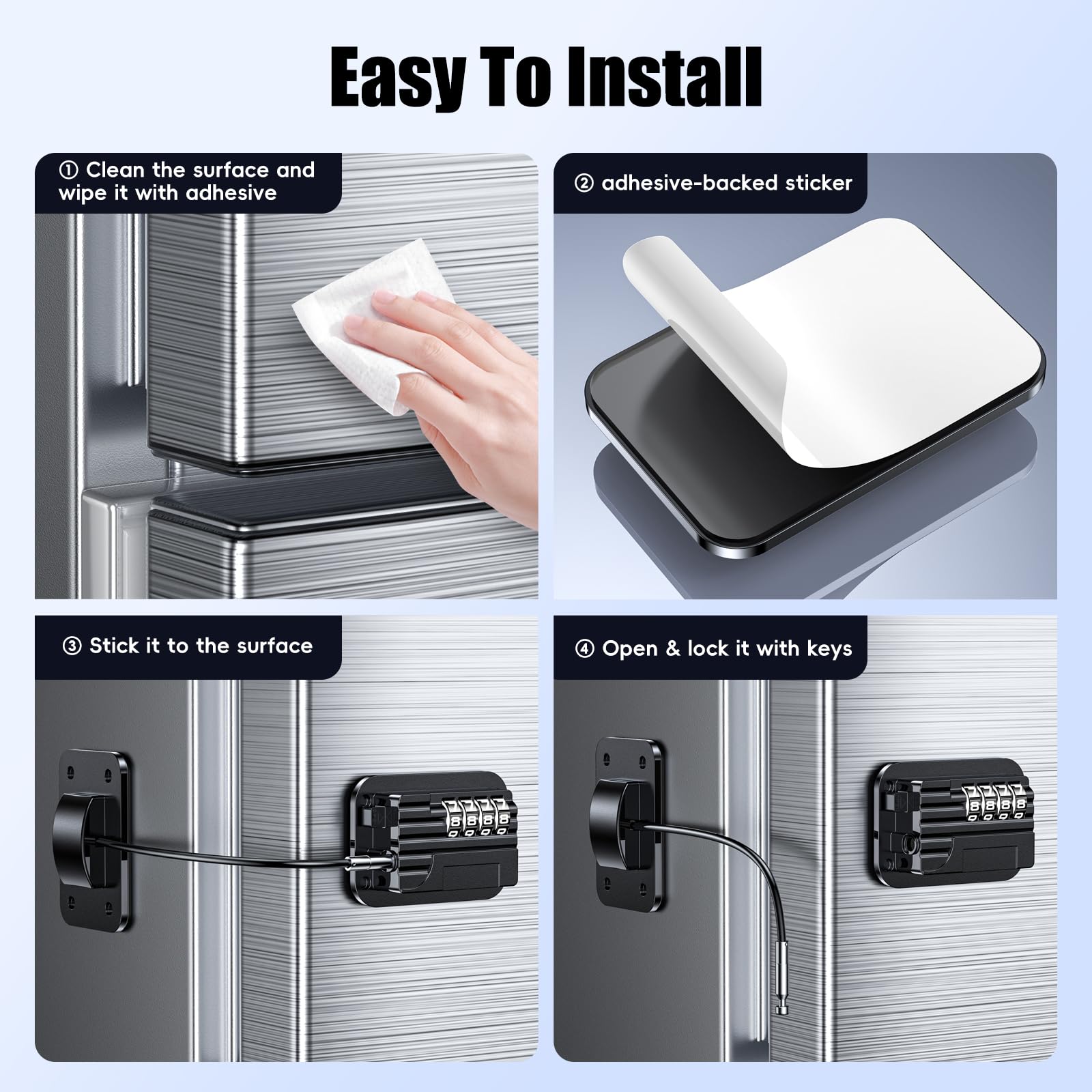 Lucchetto per Frigorifero con Combinazione, Chiusura Frigorifero Blocca Migliorata per Bambini Adulti, Blocca Porta Frigorifero per Frigo Armadi Porte Finestre Guardaroba (2 pezzo - Nero)