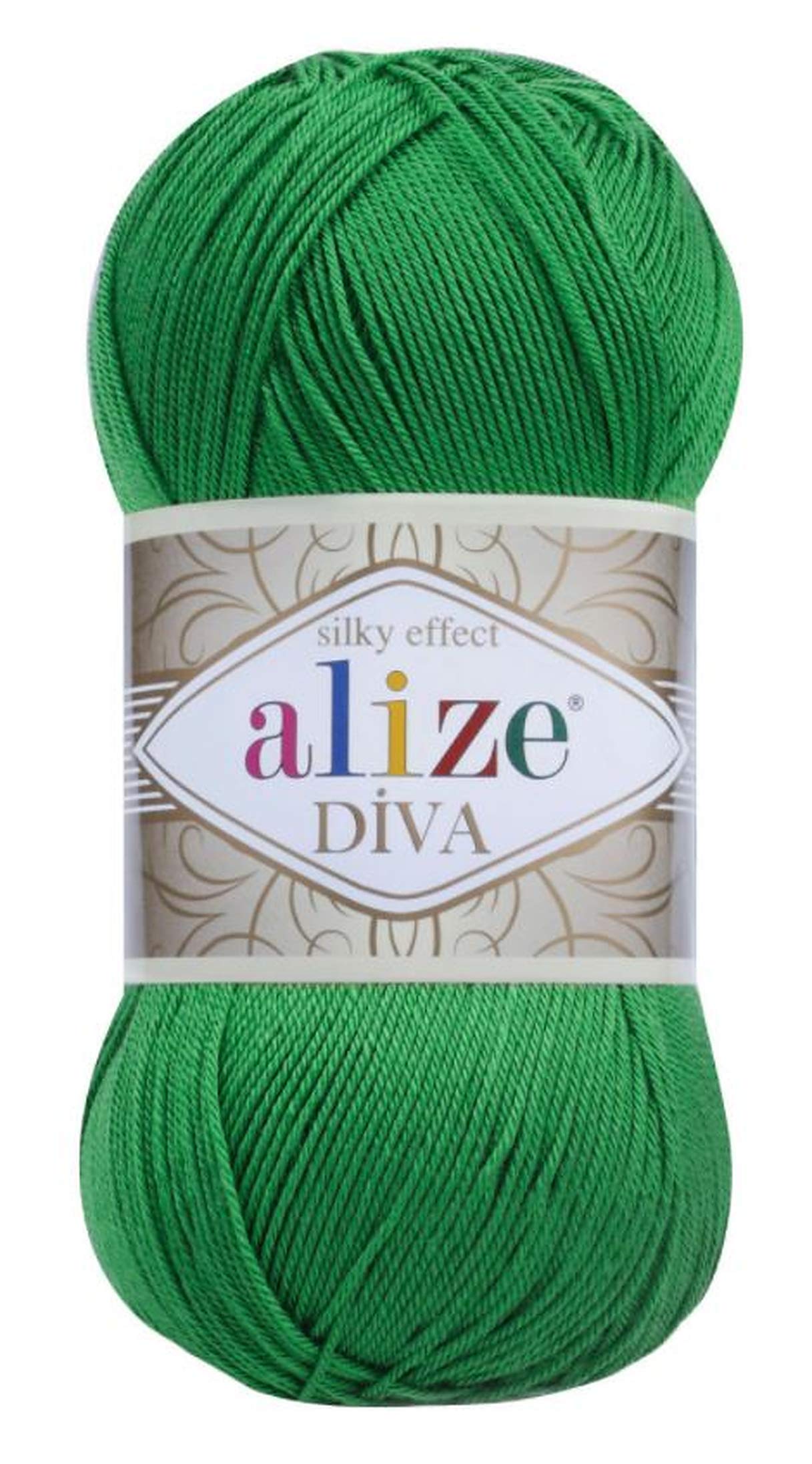 Alize Diva Silk Effect 100% Microfiber Acrylic Sport Yarn 1 Ball skeins 100gr 383yds Color (123 - Emerald)