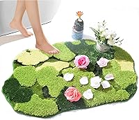 Vista 7 de Linda Alfombra de Baño Alargada de Musgo Verde, Rectangular Larga, Estética Boho, Hojas, Alfombrilla de Baño Peluda Antideslizante Absorbente