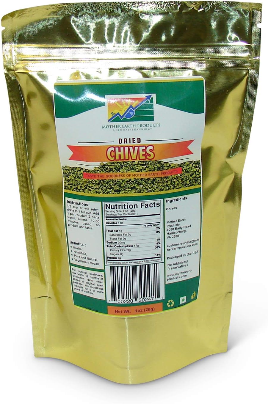 Mother Earth Products Dehydrated Chives (2 Cup Mylar Bag)