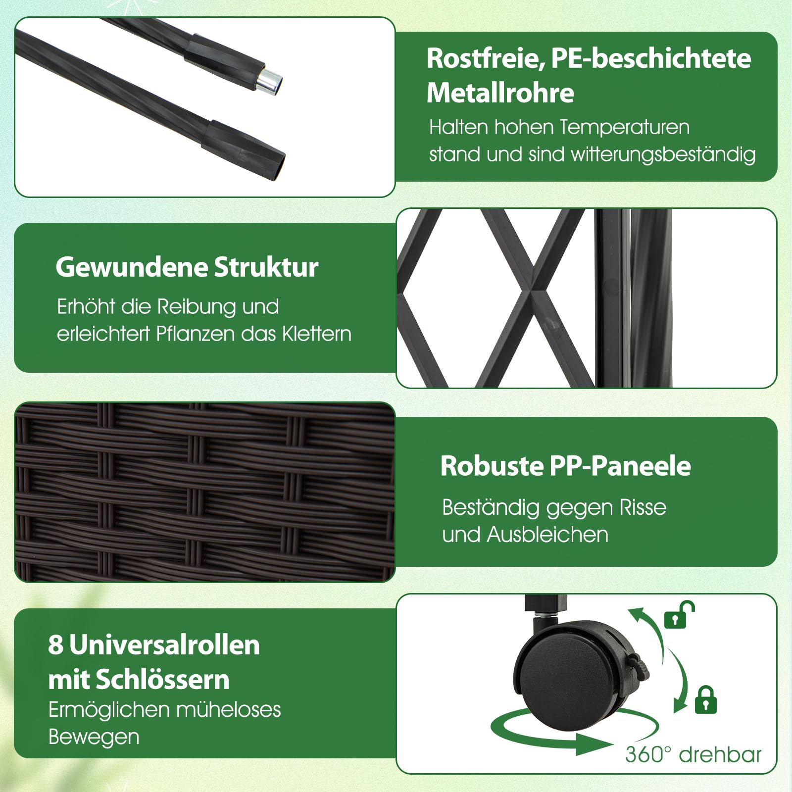 COSTWAY 2 in 1 Rosenbogen mit Blumenkasten, 250 cm, Gartenbogen aus Metall und PP, Spalier mit 2 Pflanzkästen auf Rollen & Drainagelöchern, Rankbogen Torbogen für Kletterpflanzen, Outdoor (Schwarz)