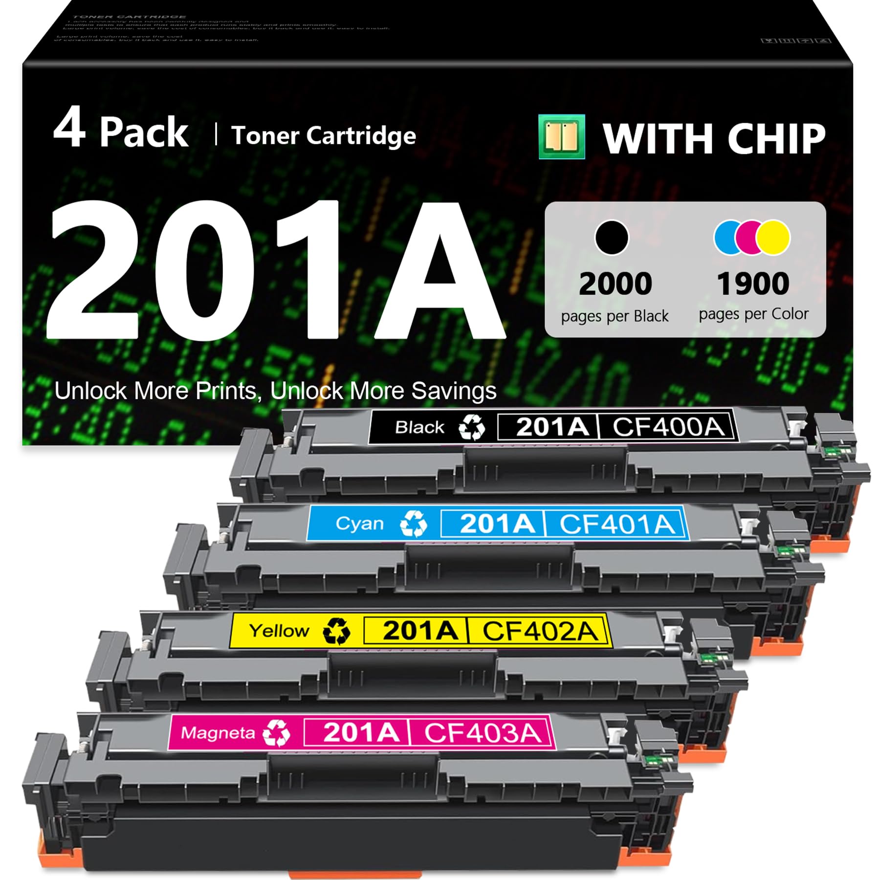 201A Toner Cartridges 4 Pack M277dw Replacement for HP 201A 201X CF400A CF401A CF402A CF403A to Works with Color Pro M252dw M252n, Color Pro MFP