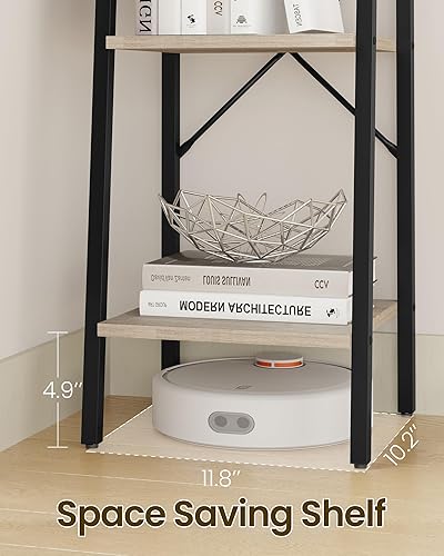 Miniatura 8 de Estante de escalera de 5 niveles, estantería estrecha, estantes de almacenamiento esquineros, estantería independiente con 2 ganchos para oficina en