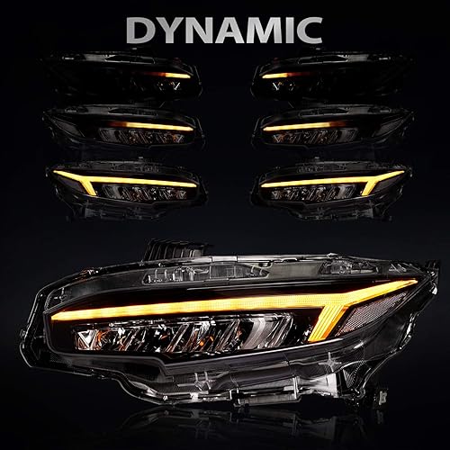 Miniatura 3 de Archaic Conjunto de faros delanteros LED compatible con Honda Civic 2016-2021 SedanCoupeHatchbackType R, faros con señal de giro secuencial, DRL