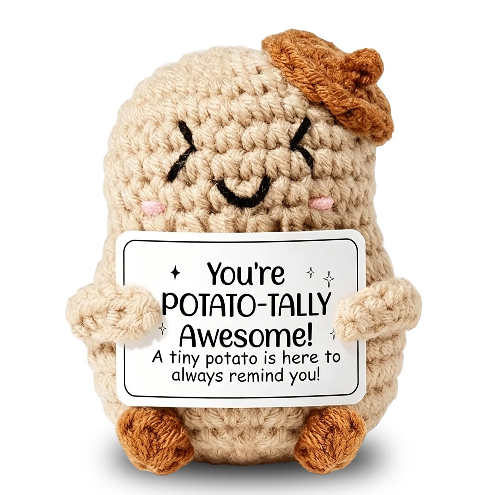 Clyrax Emotional Support Crochet Positive Potato, Positive Crochet Gift for Women, Handmade Crochet Gifts for Friends Family Coworker Mom, Emotional Support Gifts for Desk Car Home Decor