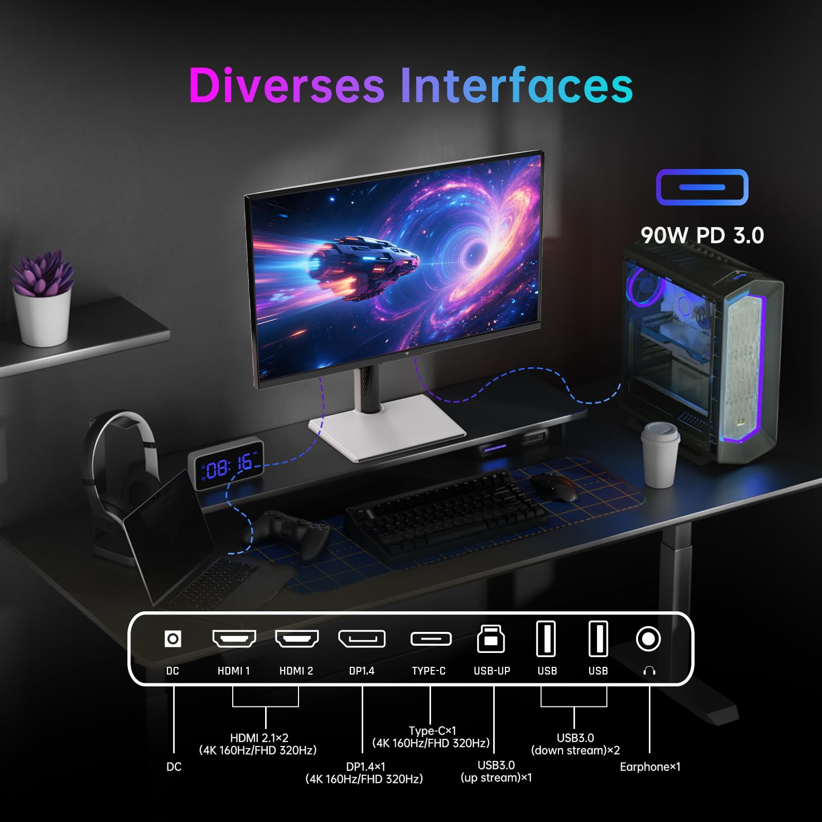KTC Ecran Gaming 4K 27 Pouces, Double Mode 4K@160Hz / FHD@320Hz Changement Transparent, Panneau IPS Rapide, 1ms, HDR400, Adaptive Sync, 125% sRGB, 97% DCI-P3, ΔE<2, USB C 90W, KVM, H27P6
