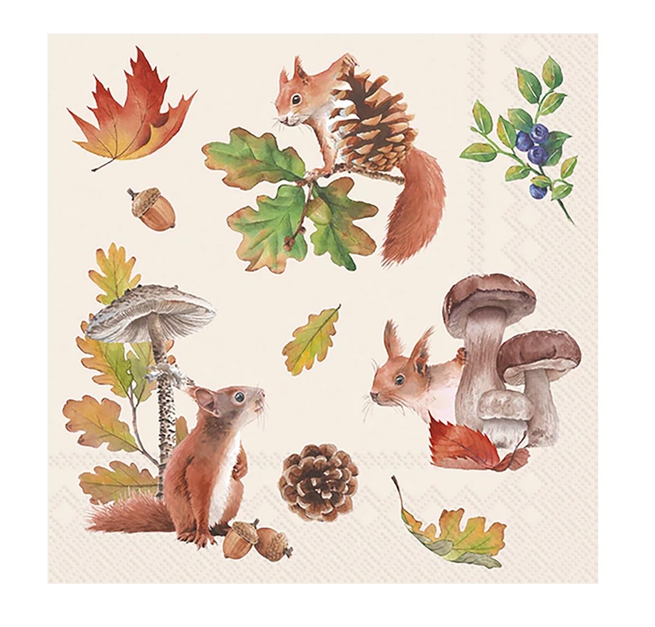Party Napkins Disposable 3-Ply Paper Lunch Napkin Pack, 6.5" x 6.5", Fall Squirrel, 20-Count