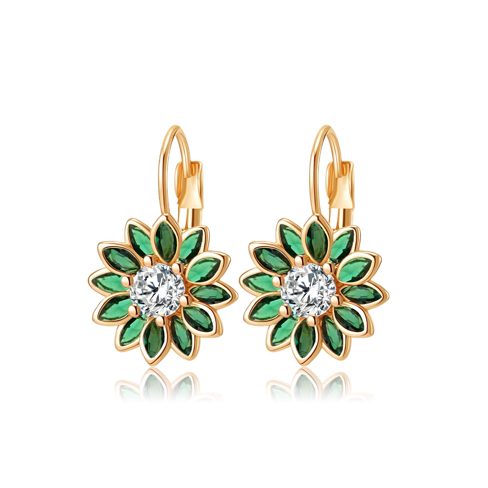 Austrian Crystal Flower Drop Leverback Earrings for Women Fashion 14K Gold Plated Hypoallergenic Jewelry