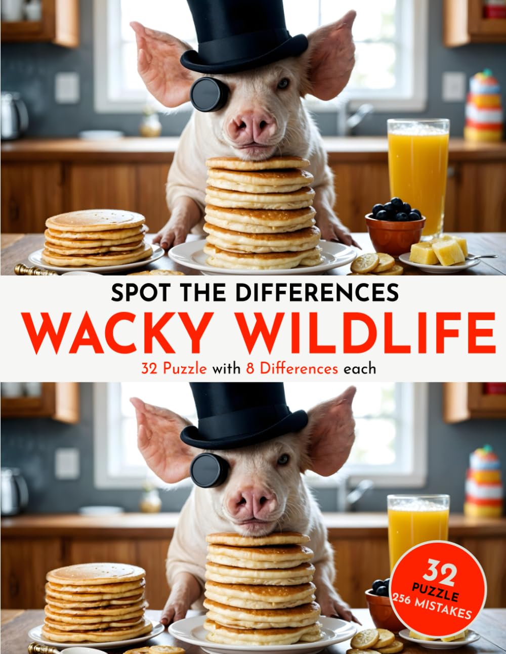 Spot the Difference Puzzle Book for Adults - Wacky Wildlife - Animal Edition - 32 Picture Puzzles - 8 Mistakes each