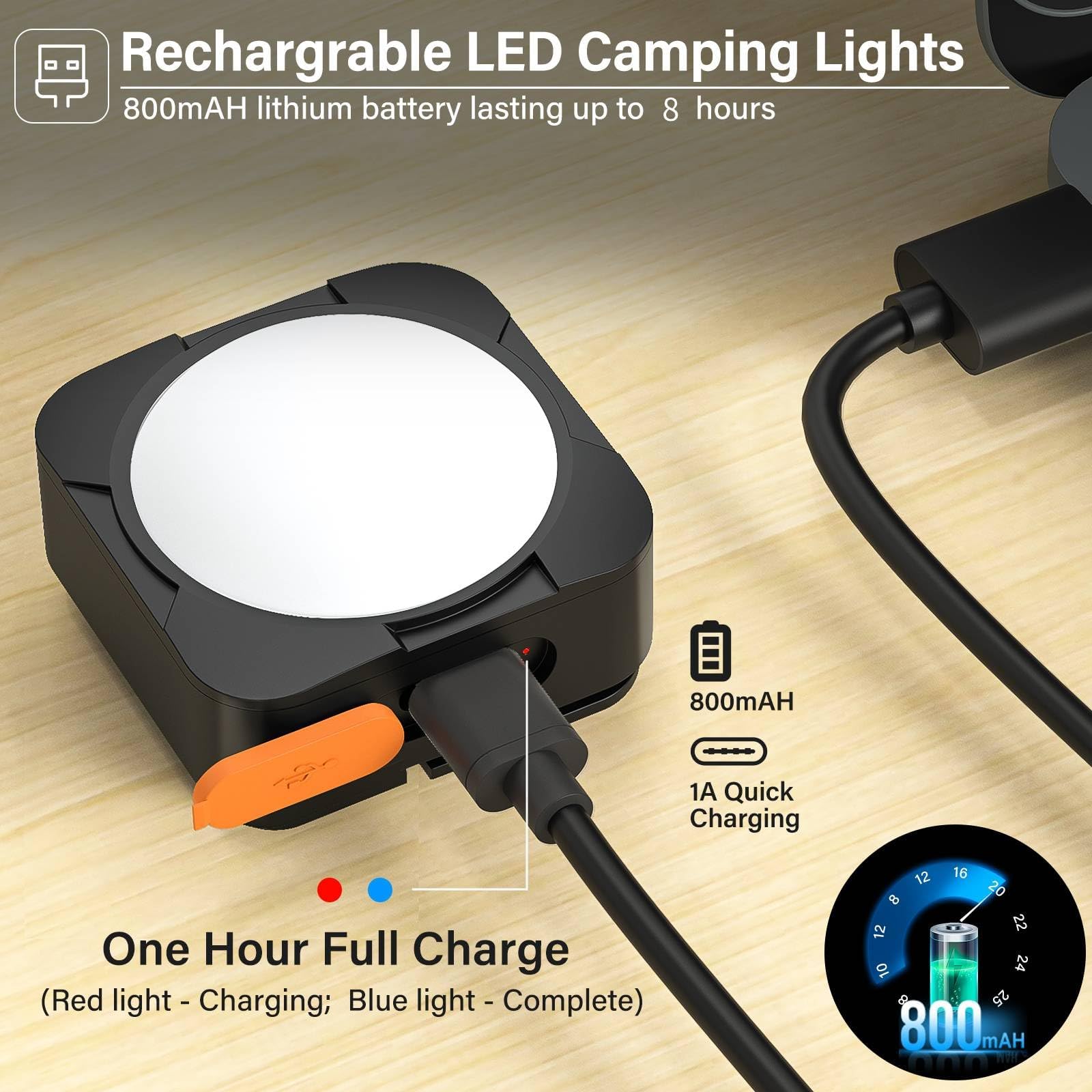 FLY2SKY Lot de 4 lampes de camping portables rechargeables à LED - Équipement de survie - Équipement de camping pour randonnée, randonnée, pêche, ouragan et panne d'urgence
