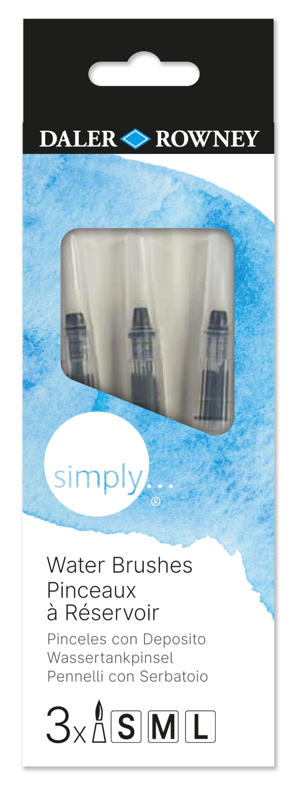Daler-Rowney Simply Watercolour Brush Set with Short Handles, 3 Assorted Brushes, For Entry-Level Artists & Hobbyists