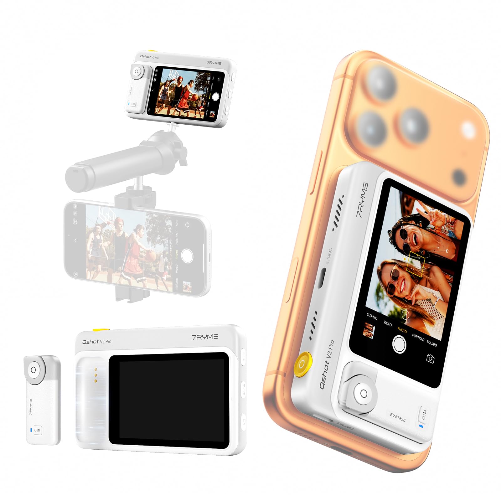 7RYMS Qshot V2 Pro Écran Selfie pour iPhone et Android, Moniteur Caméra Arrière 4K 30fps sans Fil / 4K 60fps Filaire, Télécommande sans Fil, pour Vlog, Live Streaming, TikTok, Youtube (Blanc)