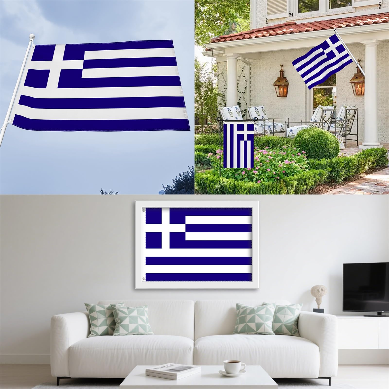 Aoihrraan Flaga Grecji 1,2 x 1,8 m dwustronna flaga grecka baner na uroczystości na świeżym powietrzu dom ogród ganek przyjęcie dekoracje flagi z 2 solidnymi przelotkami precyzyjne szycie maszynowe