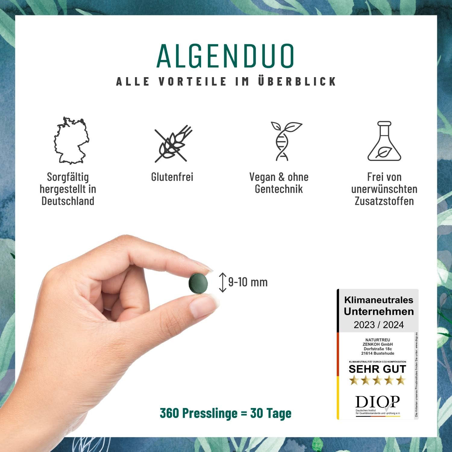 NATURTREU® Bio Spirulina & Chlorella Komplex Presslinge - 6000mg Spirulina und Chlorella je Tagesdosis - 360 Tabletten vegan