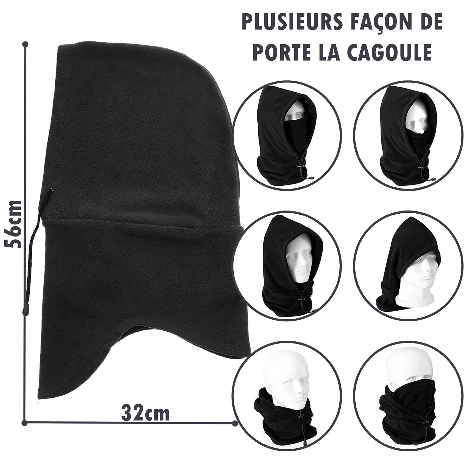inedit Cagoule Polaire Hiver Multifonction - Bonnet Echarpe Cache Cou Thermique Homme Femme - Vêtement pour Grand Froid - Accessoire Ski Protections de Tête et Visage