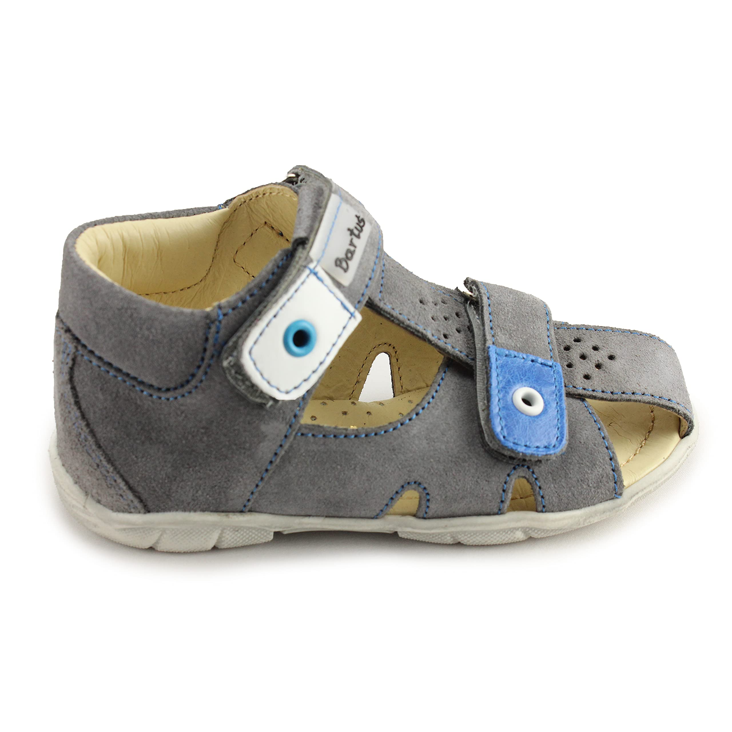 Bartus Boys Closed Toe Leather Sandals with Arch, Ankle, and Orthopedic Support (120/P Popiel X/Niebieski 18)