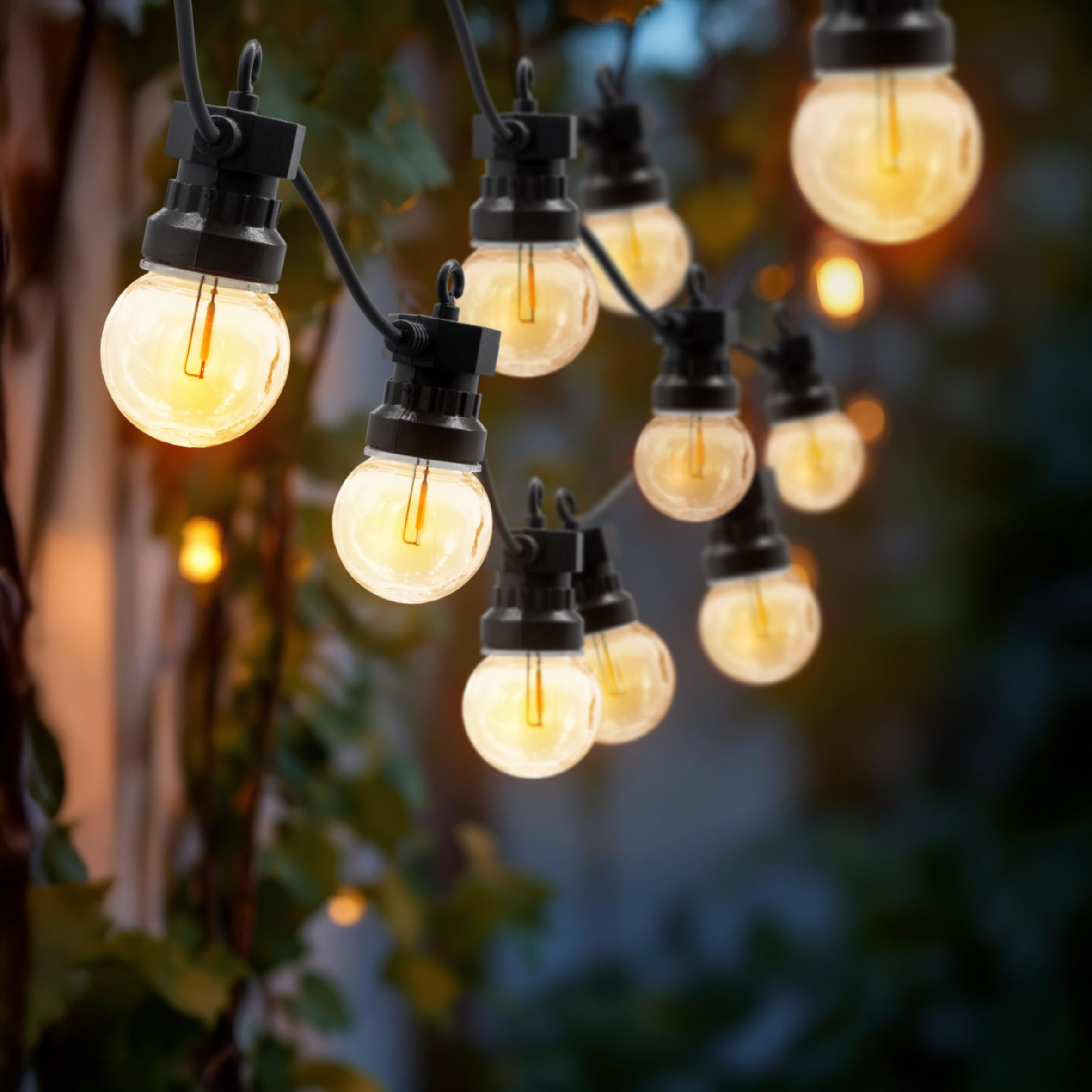 LED Außen Lichterkette 20 LED Glühbirnen mit Timer - 950 cm - Garten Dekobeleuchtung in warm weiß mit Stecker - Outdoor Deko Party Beleuchtung Glühbirnenlichterkette Lichterspiel Stimmungslicht