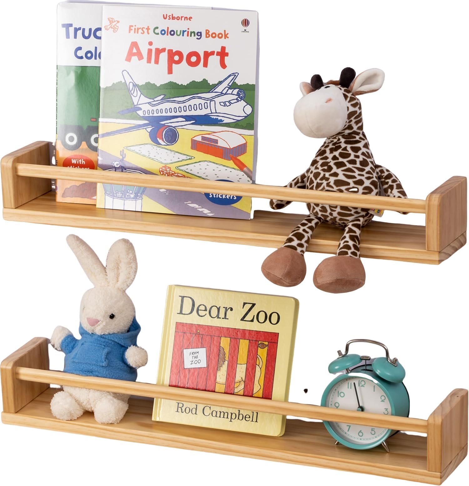 Gieanoo Nursery book shelf,Set of 2 Floating Shelves Solid Natural Wood 80cm bookshelf kids room Wall Mounted baby floating book shelves Wall decor for Children's Room