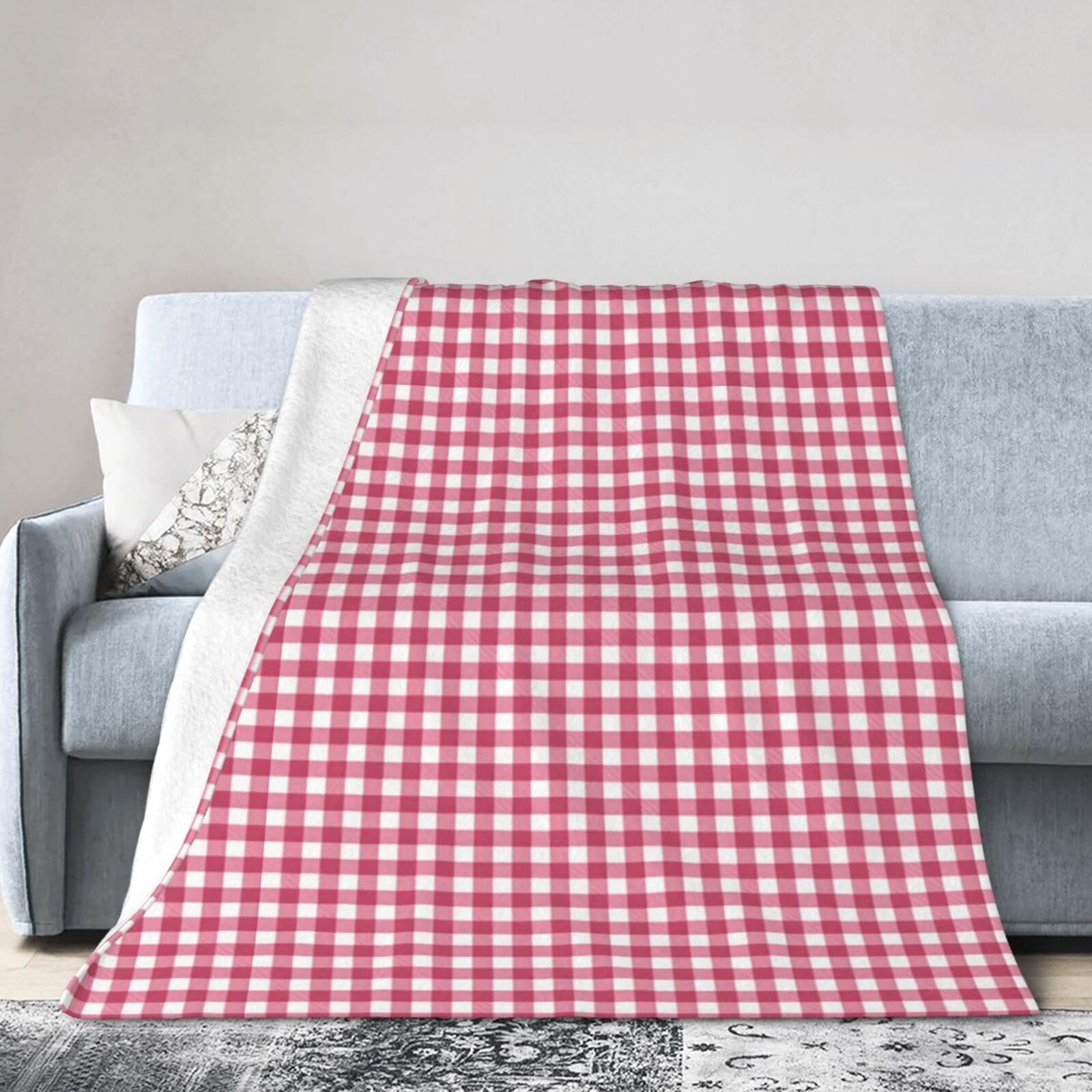 ERTDFXCV Classic Red Gingham Plaid Pattern Blanket 80"x60"