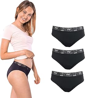 SELENACARE Ropa interior clásica para mujer, ropa interior menstrual, ropa interior lavable, 100% vegana, 25 ml, color negro, Negro , L