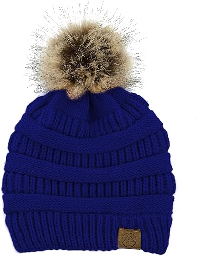 Miniatura 2 de American Trends Gorros de invierno para mujer, gorro holgado con forro de satén y pompón cálido de punto trenzado para nieve