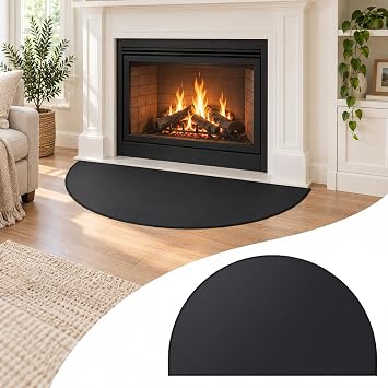 FLASLD Half Round Fireplace Mat, Silicone Fiberglass Hearth Rug, 2442Inch