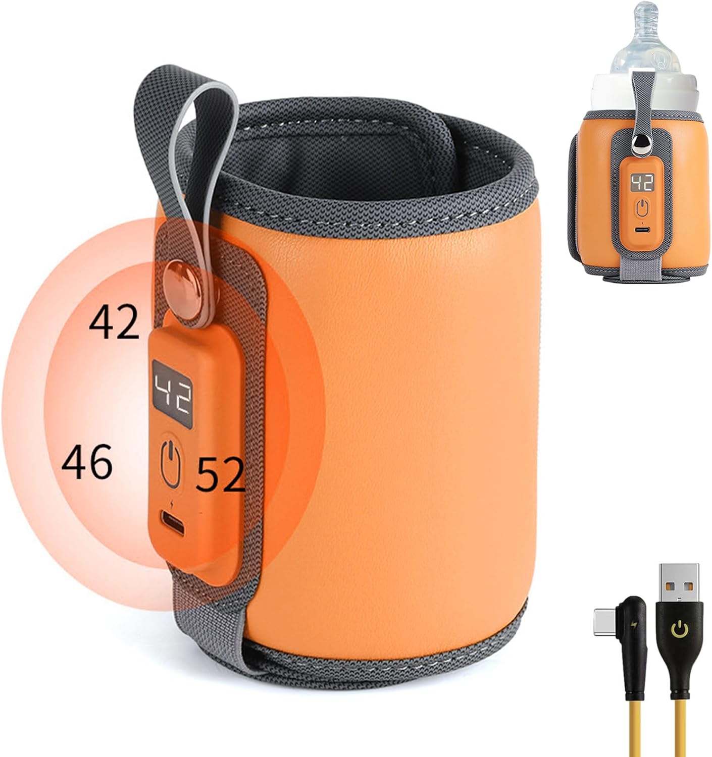 Baby Bottle Warmer Baby Milk Warmer Portable Bottle Warmer for Most Baby Bottles USB Fast Heating 5 Levels Temperature Control with Digital Display/292