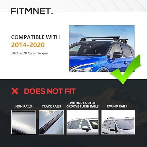 Miniatura 3 de Barras transversales de techo resistentes de 350 libras compatibles con Nissan Rogue 2014-2020 con rieles laterales, barras transversales