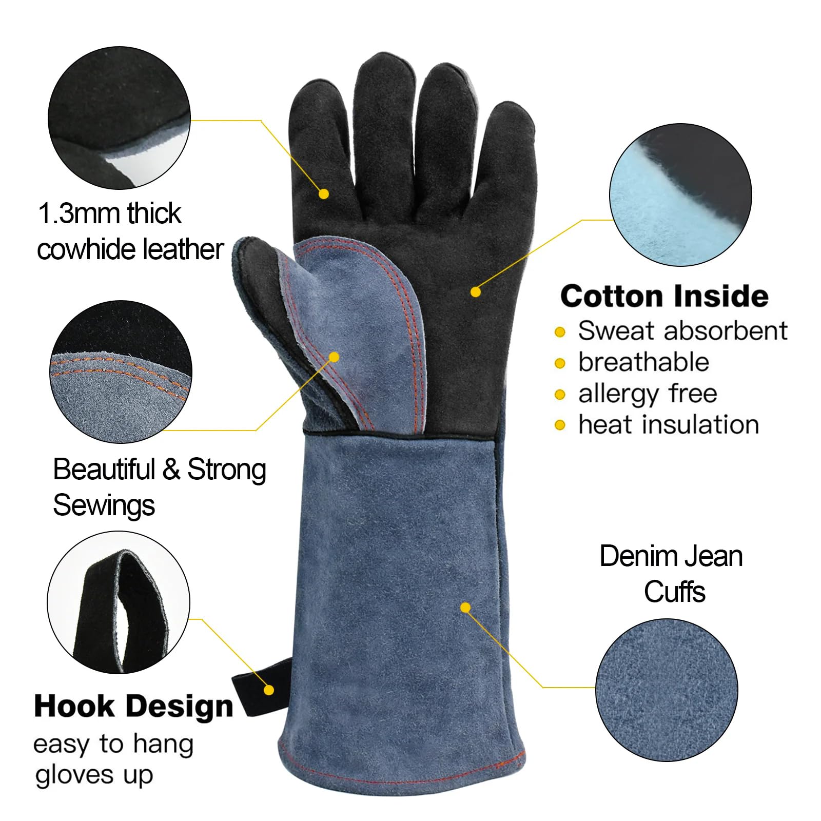 HZXVOGEN Gants de soudage résistants à la chaleur pour barbecue - 40,6 cm - 500 °C - Pour poêle à bois - Anti-aboiement - Anti-morsure - Taille unique pour homme et femme
