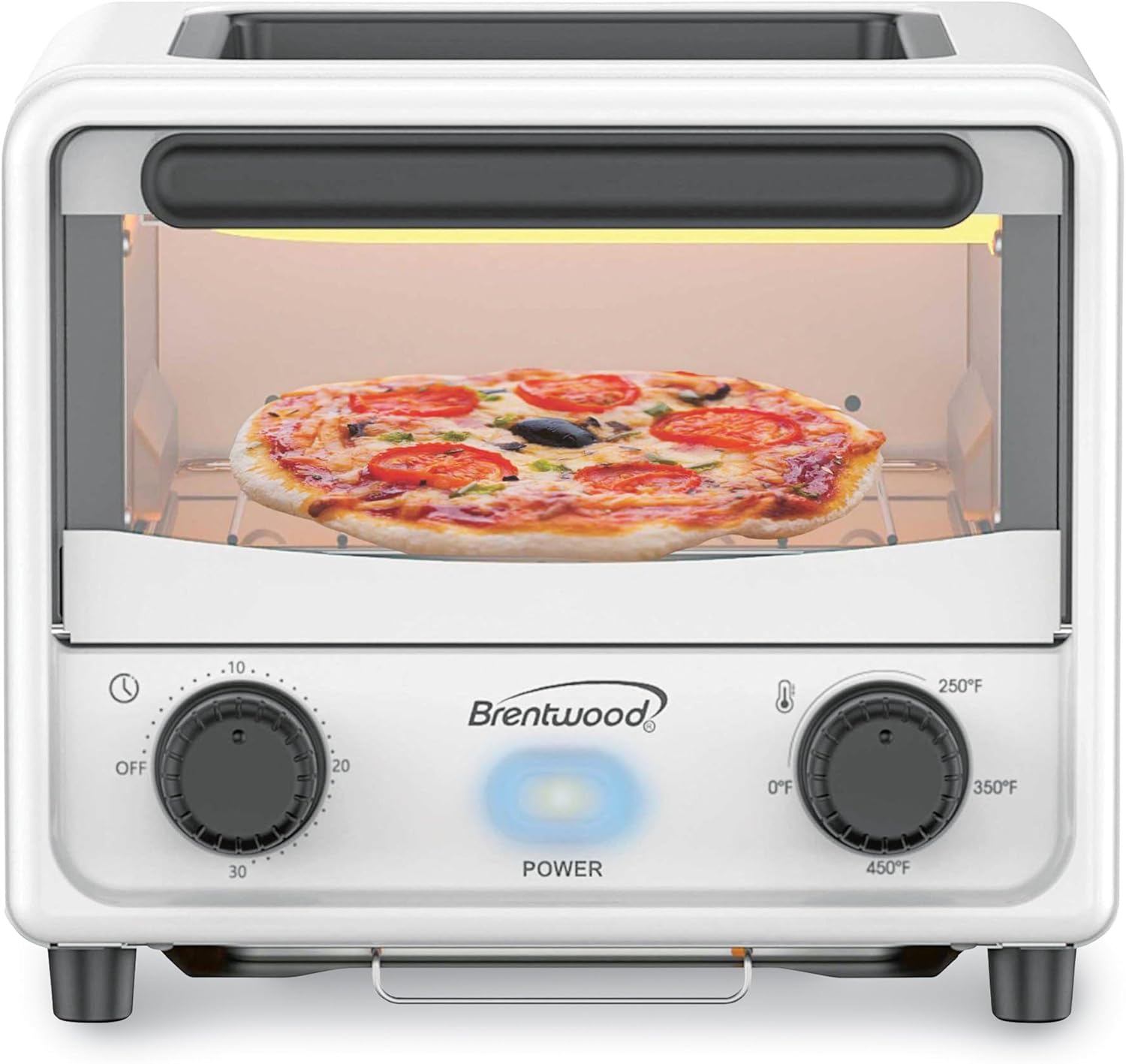 Brentwood 3 Liter Stainless Steel Mini Toaster Oven and Griddle with Timer, Adjustable Temperature, Removable Crumb Tray, and Cool Touch Handle (White)