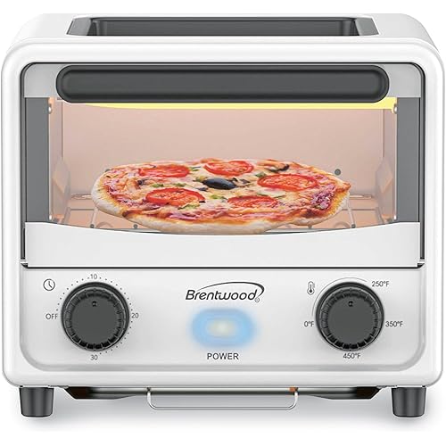Brentwood 3 Liter Stainless Steel Mini Toaster Oven and Griddle with Timer, Adjustable Temperature, Removable Crumb Tray, and Cool Touch Handle (White)
