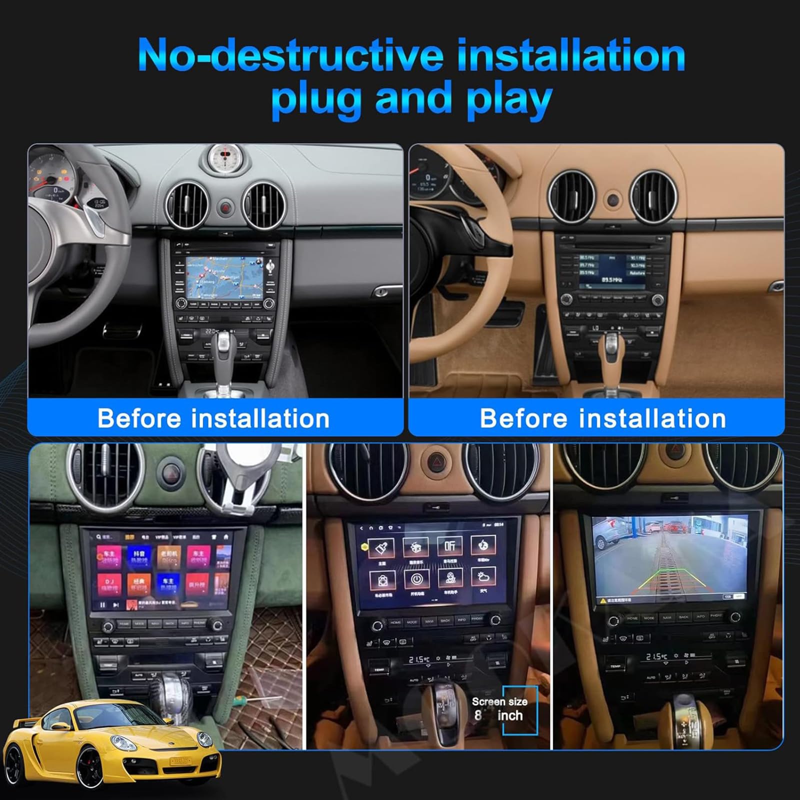 8 "Android 14 Auto Carplay Autoradio Für Por-sche 911 997 Ca-yman 987 2005-2008 Por-sche Box-ster 987 2005-2012 DAB Radio GPS Navi Bluetooth Player Audio Video Player Mirror Link Rückfahrk(Size:M700S)