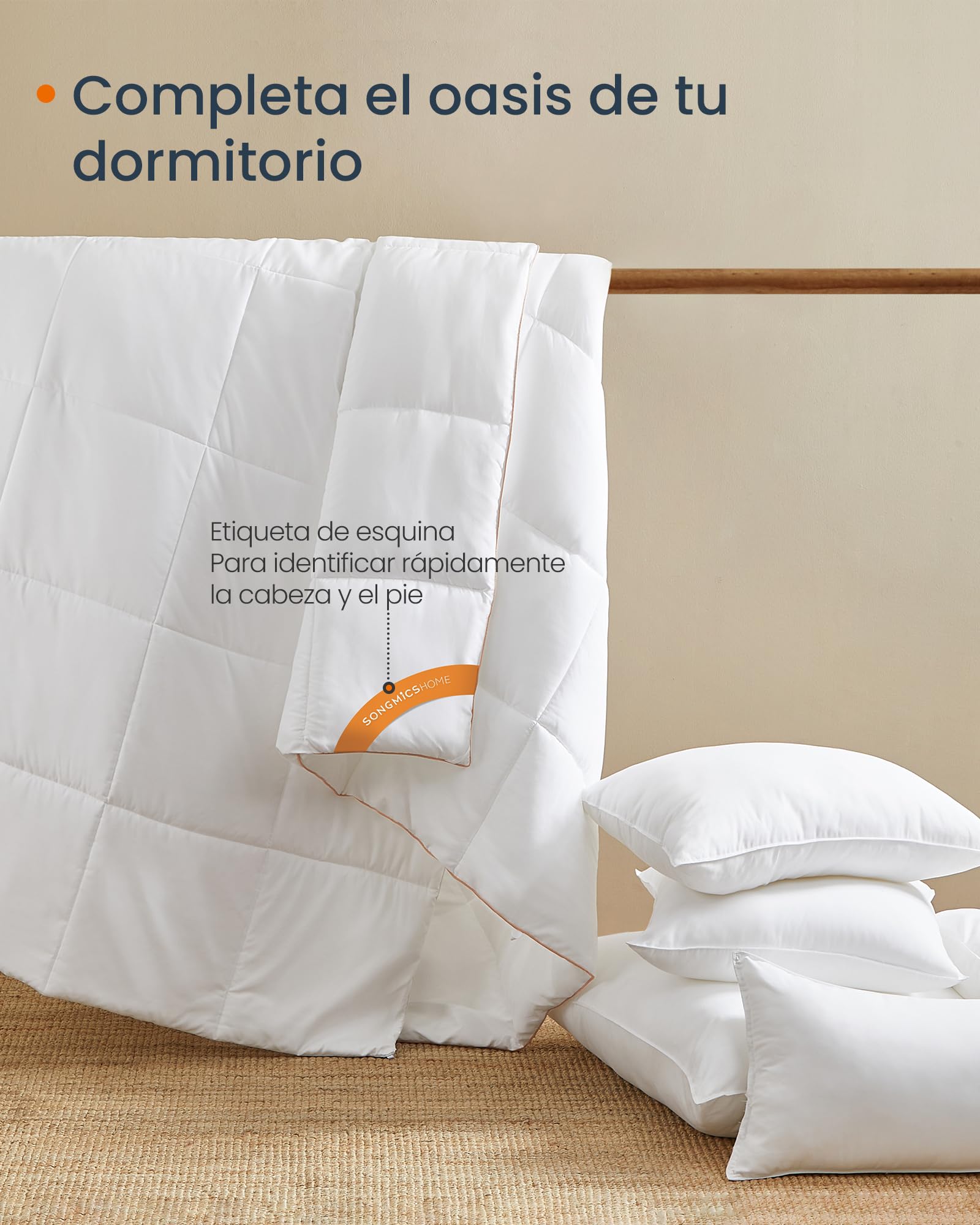 SONGMICS HOME Edredón King Size 220 x 240 cm, Acolchado con 8 Bucles, 300 gsm, Cosido, Blanco Nube TDC013W01