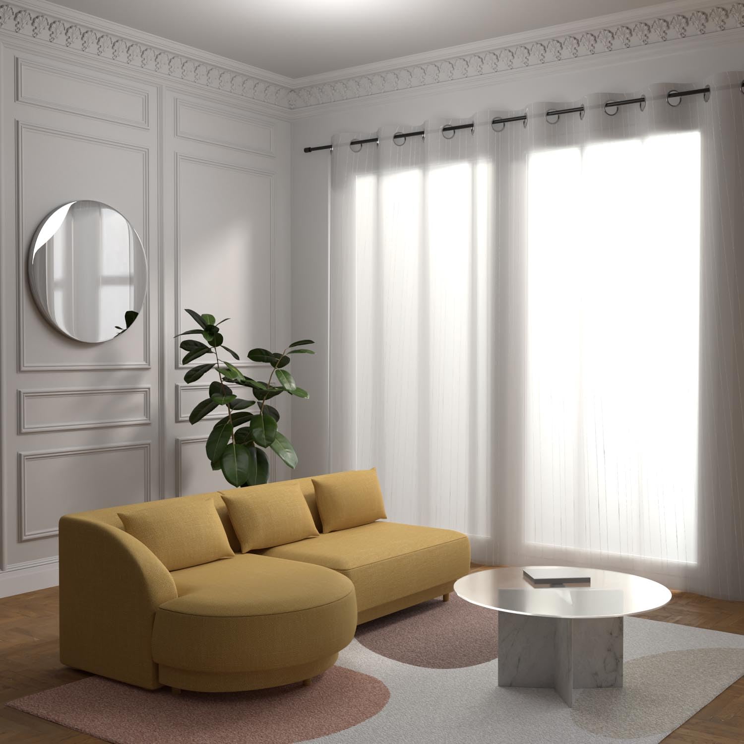 Soleil d'ocre, Eyelet Curtain Bay Window 280 x 250 cm White Not