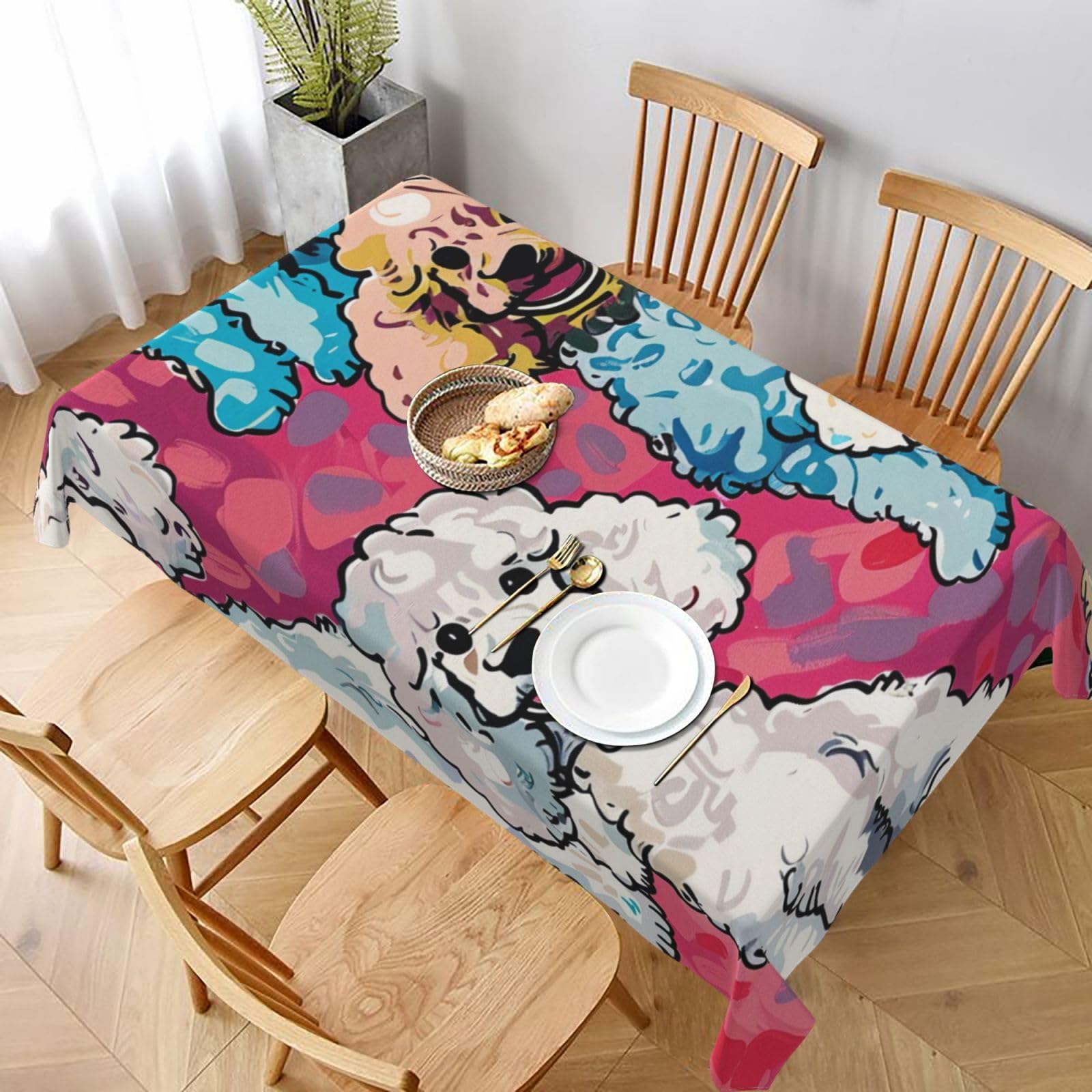 WPKJU Poodles Dogs Printed Tablecloth 60x90 in Water Resistant Table Cover Washable Rectangle Table Cloth for Dining Tables