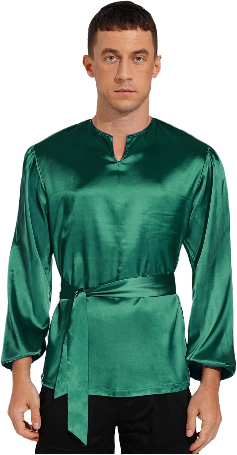Men's Liturgical Praise Worship Dance Modern Tops Satiny Pullover Tops for Lyrical Dance Ballet