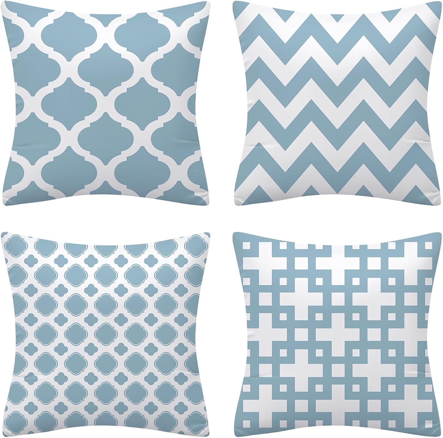 Set of 4 Luxton Aqua Blue Hamptons Cushion Covers Home Decoration Light