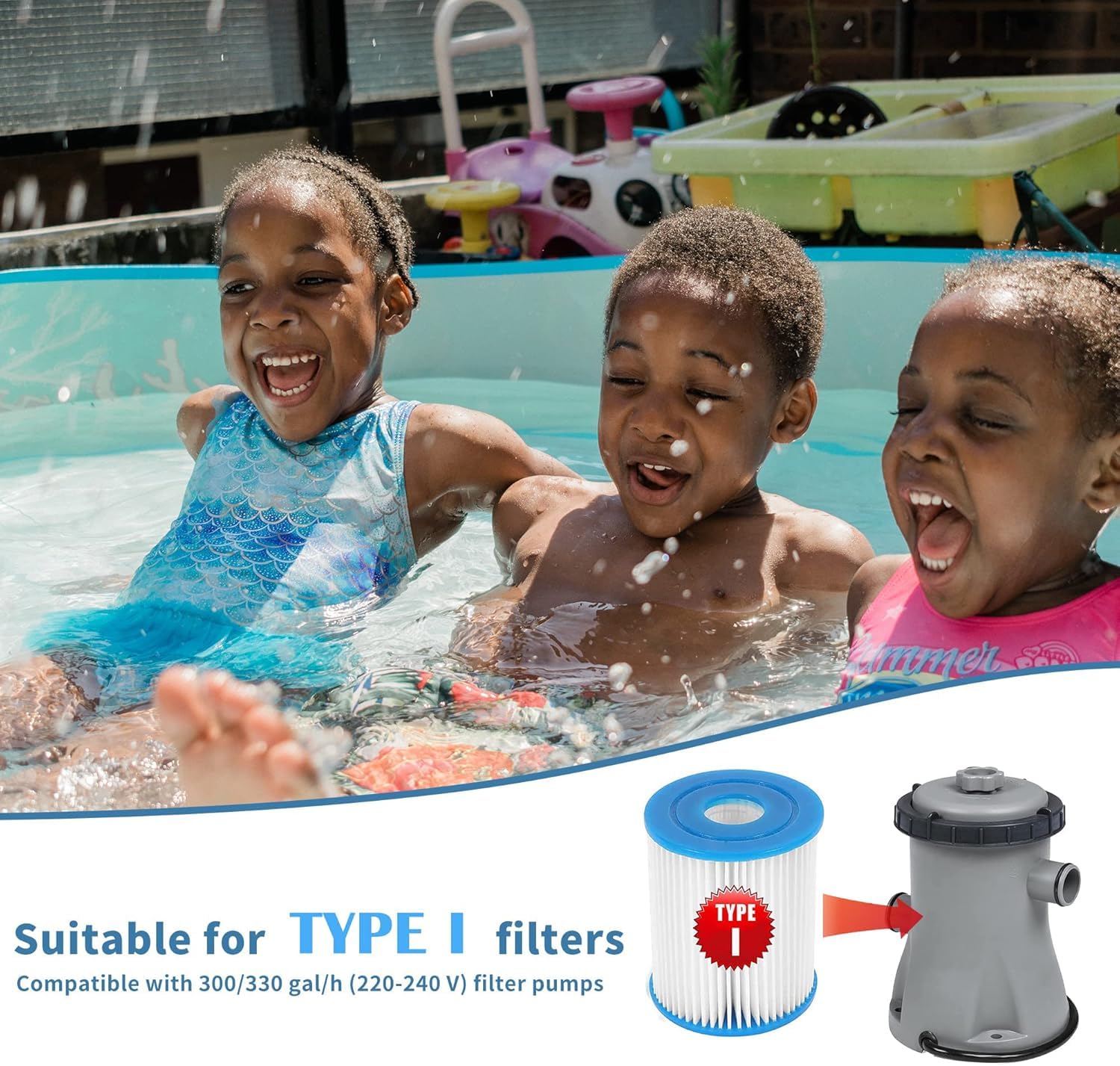 Typ I Filterkartusche für Bestway Aufstellpool, Ersatzfilterkartusche für aufblasbares Schwimmbad, 3,1 x 3,5 Zoll, 58093-17, 4 Stück