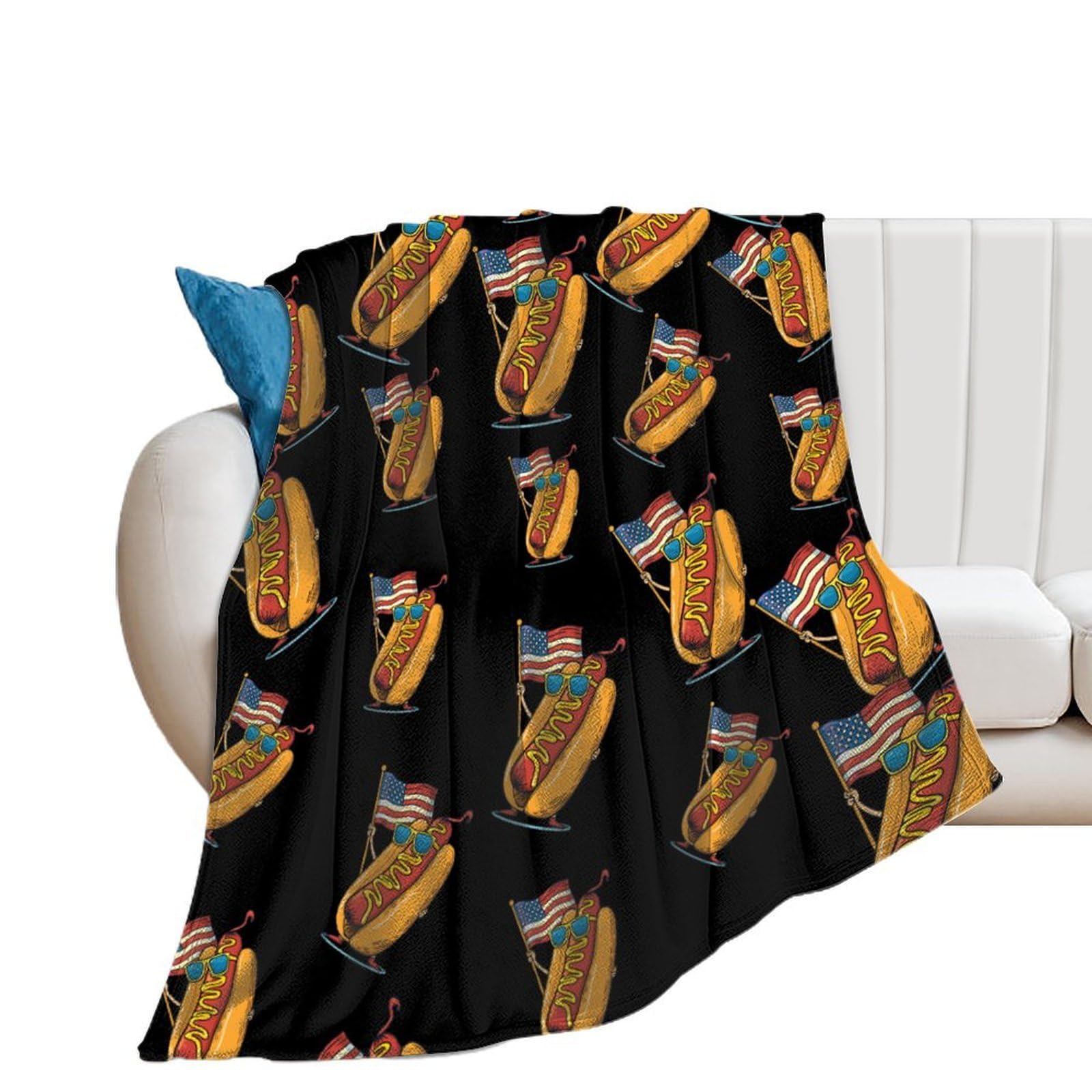 OUTBDNVFSA Hot Dog U.S. Flag Throw Blanket Lightweight Summer Blankets for Bed Sofa Camping Travel