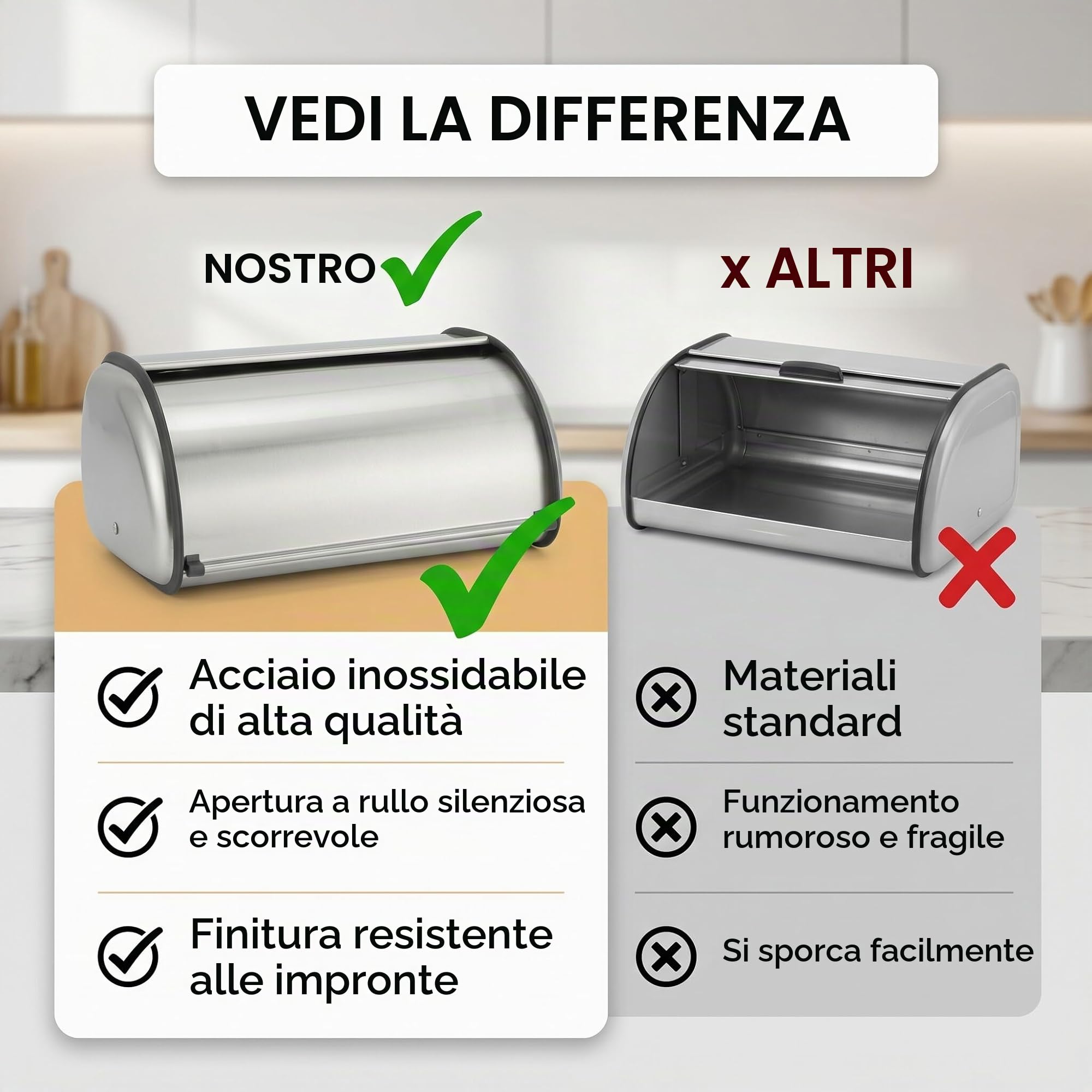 Portapane In Acciaio Inox Con Sportello Frontale, Contenitore Per Pane, Arrotolato, Ideale Per Panini, Toast e Pagnotte