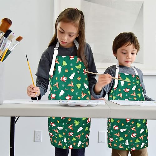 Miniatura 3 de ASPMIZ Delantal de cocina de Papá Noel verde con correa ajustable para el cuello, delantal impermeable de muñeco de nieve de invierno para niños