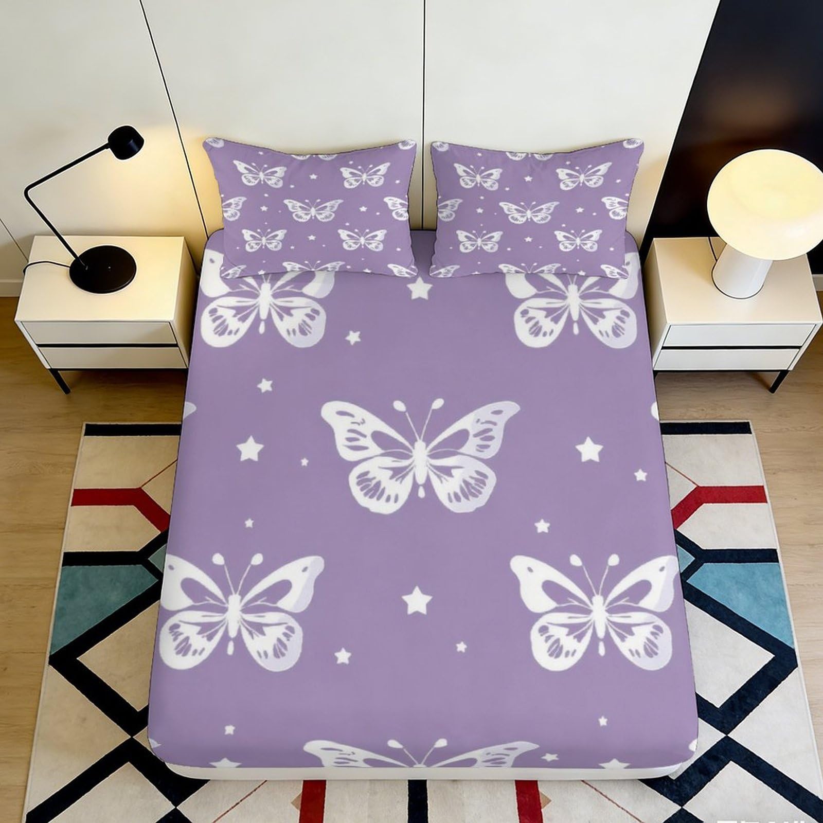 3D Printed Butterfly Fitted Sheet Microfiber Deep Pocket Non-Slip Bedroom Bedding Butterfly Mattress Fitted Cover for Adults Teens 140x200x25cm